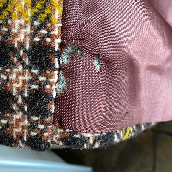 Price firm 70s VINTAGE Wool plaid tweed wide lapel belted trench pea tailored - Picture 13 of 14